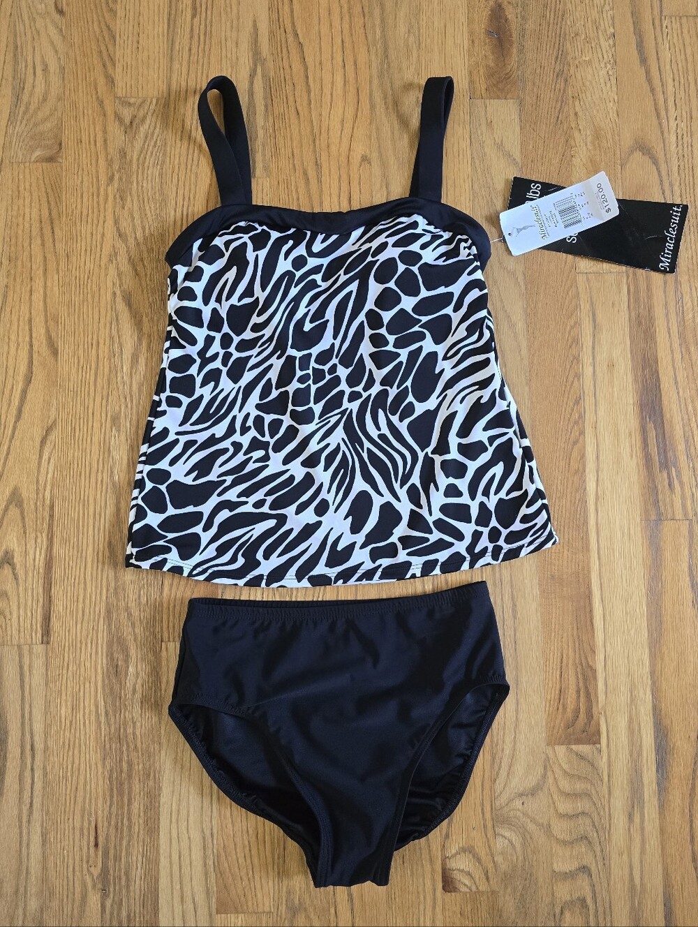 Miraclesuit Womens Black & White Animal Print Tankini Set